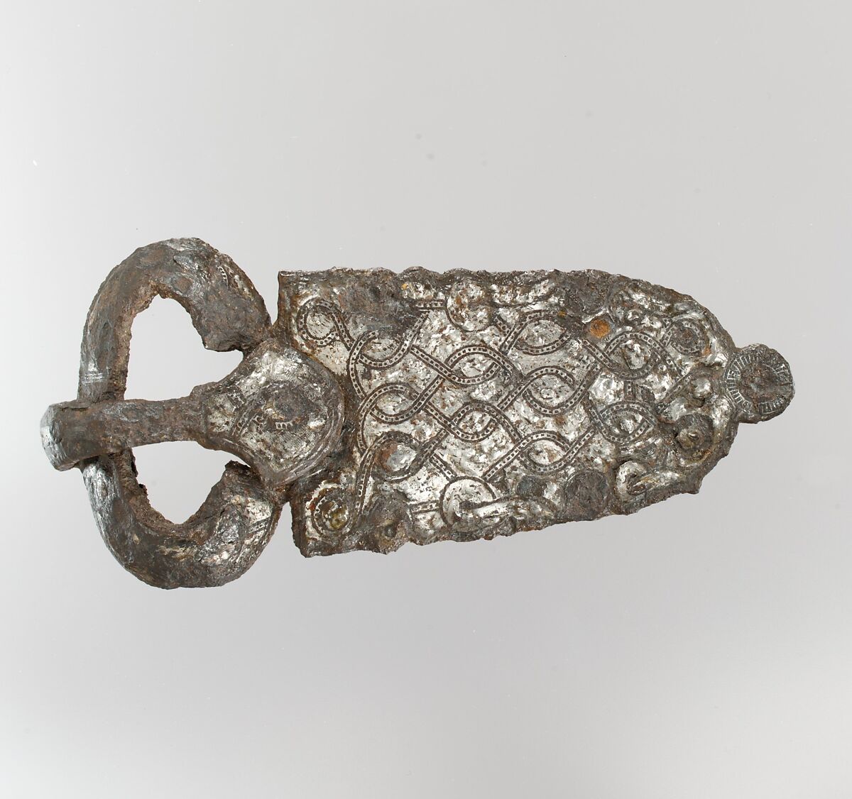 Belt Buckle, Iron, silver inlay, Frankish or Burgundian