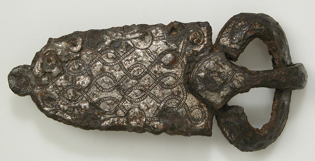 Belt Buckle, Iron, silver inlay, Frankish or Burgundian 