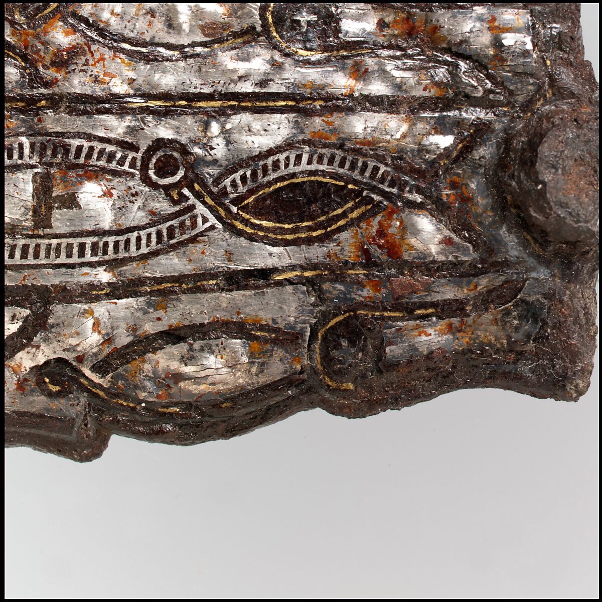 Counter Plate of a Belt Buckle, Iron, silver and brass inlay, Frankish