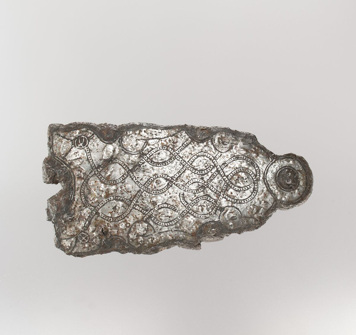 Counter Plate of a Belt Buckle, Iron, silver inlay; iron rivets, Frankish or Burgundian 