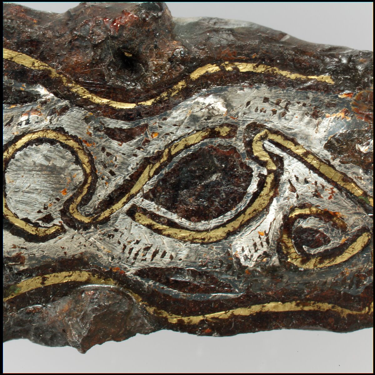 Belt Buckle, Iron, silver and brass inlay, Frankish