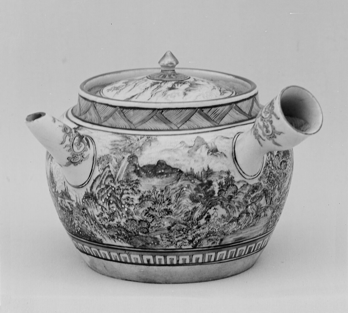 Teapot, Pottery covered with a transparent glaze, enameled designs (Hizen ware, Kutani type), Japan 