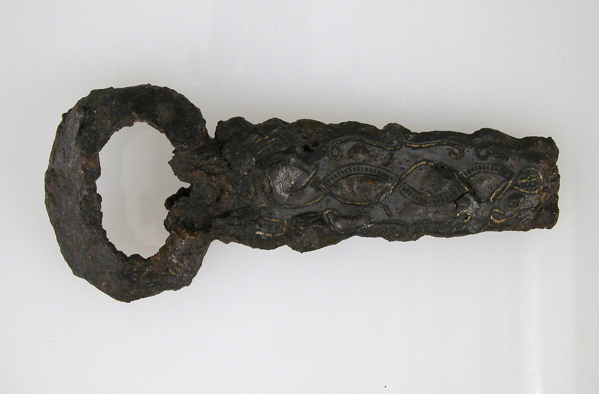 Belt Buckle, Iron, gold, silver and brass inlay, Frankish 