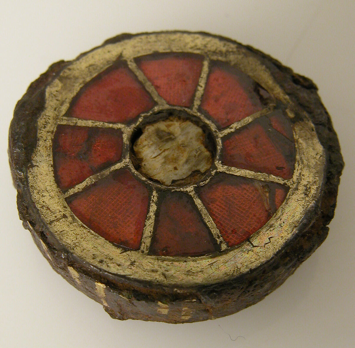 Disk Brooch, Silver-gilt on iron core, garnet, mother of pearl, Frankish