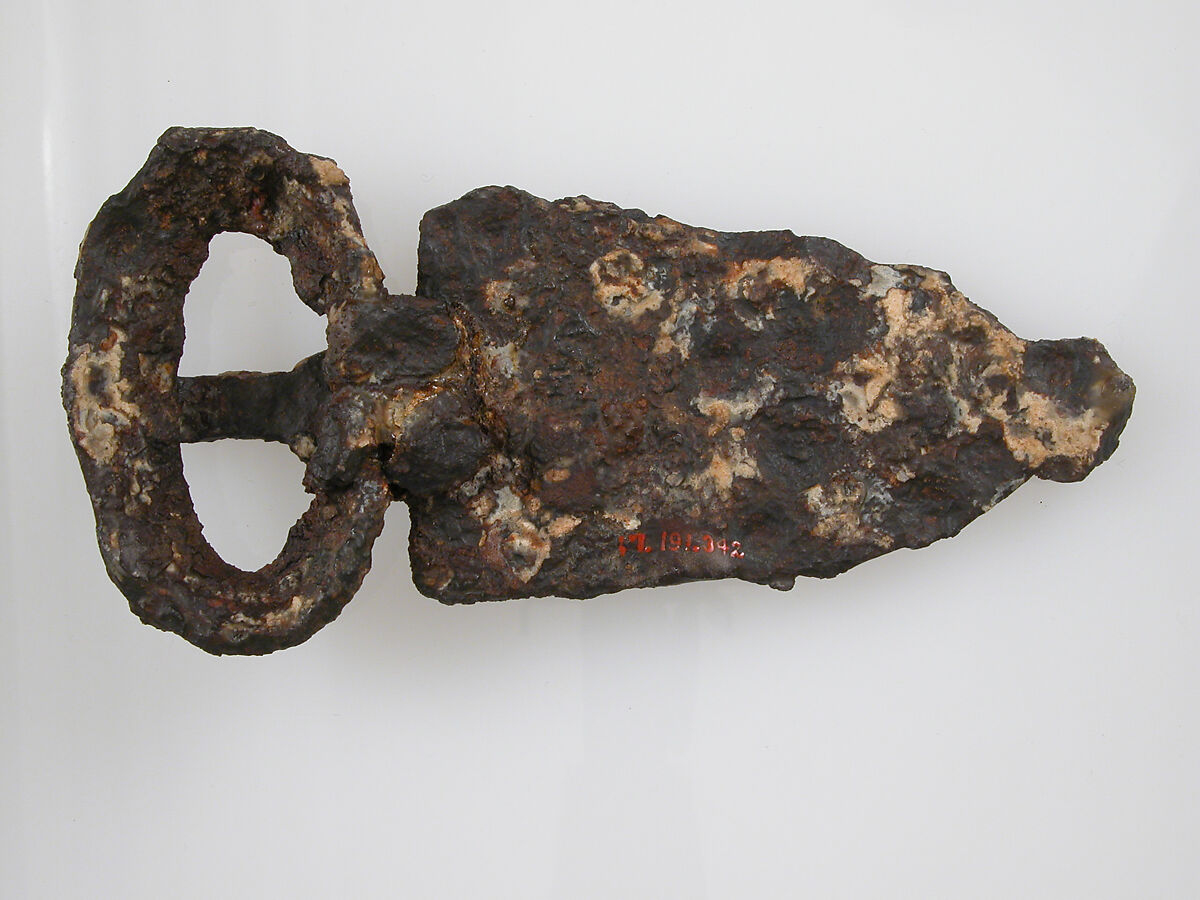 Belt Buckle, Iron, silver inlay, bronze, Frankish or Burgundian