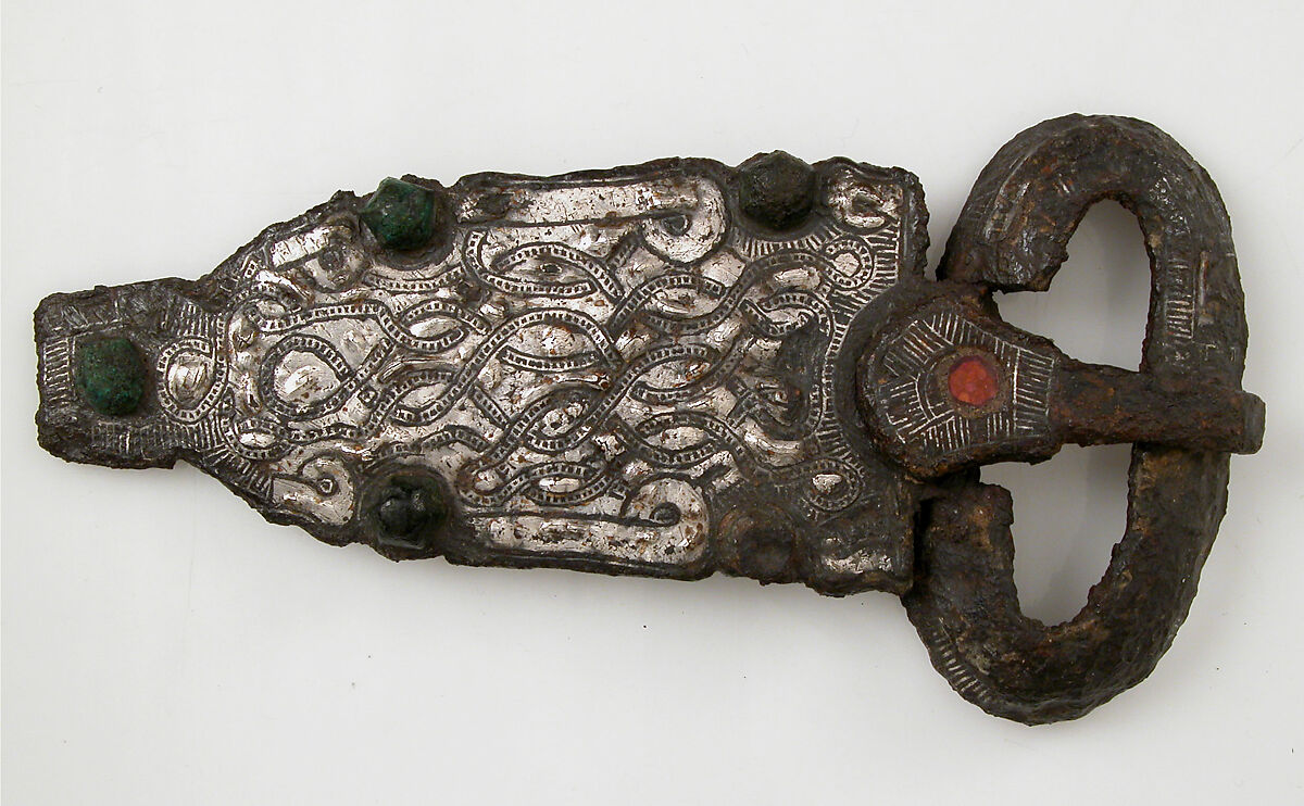 Belt Buckle, Iron, silver, niello, garnet, Frankish 