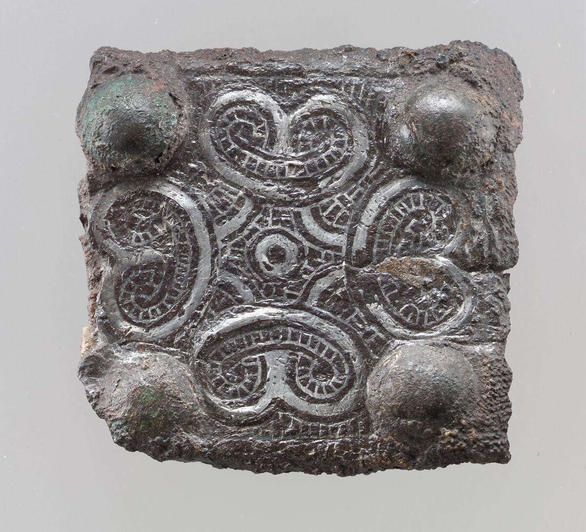 Belt Plate Back, Iron with silver inlays, copper alloy rivets, Frankish 