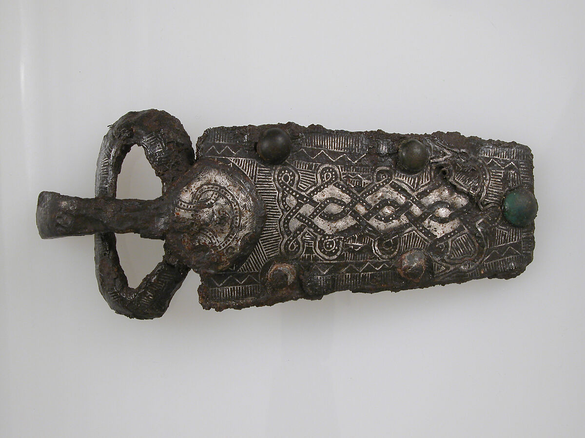 Belt Buckle, Iron, silver inlay, bronze, Frankish or Burgundian 