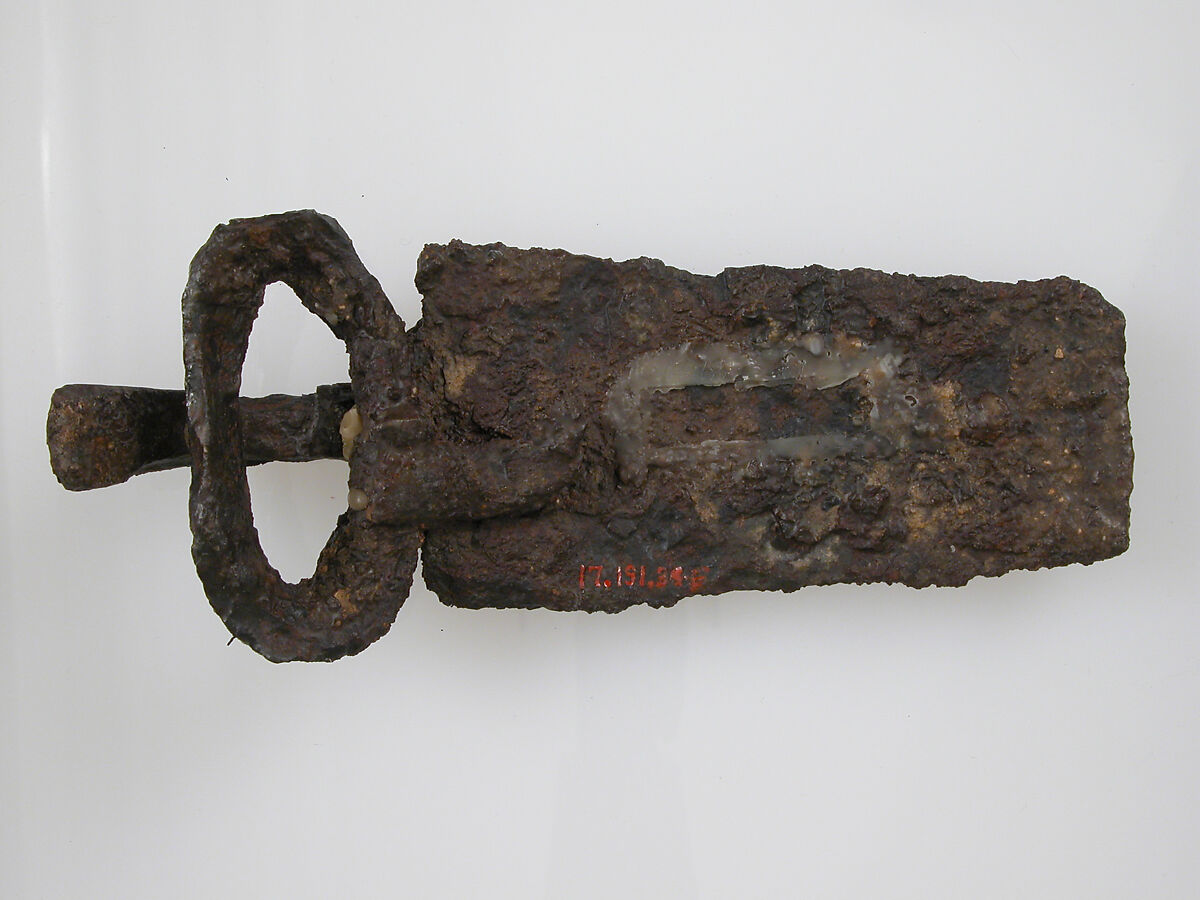 Belt Buckle, Iron, silver inlay, bronze, Frankish or Burgundian