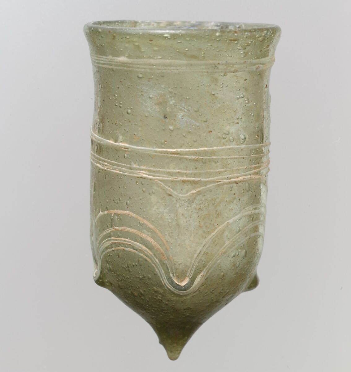 Glass Bell Beaker with White Trails, Glass, Frankish 