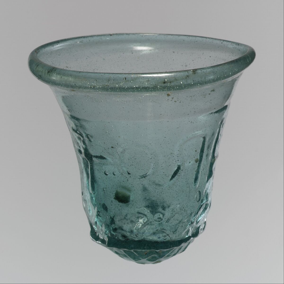 Glass Palm Cup with Relief Inscription, Glass, Frankish