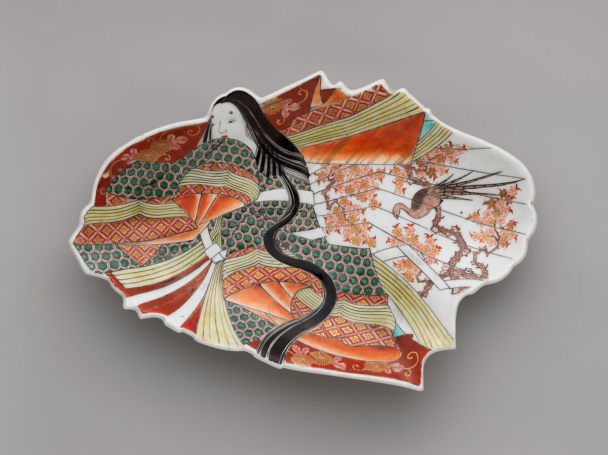 Dish in Shape of Japanese Court Woman, Porcelain decorated with colored enamels over transparent glaze (Hizen ware; Imari type), Japan 