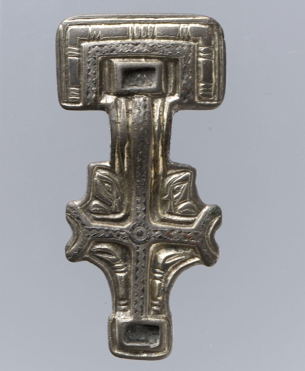 Miniature Square-Headed Brooch, Silver-gilt, niello, inlays lost, Anglo-Saxon 
