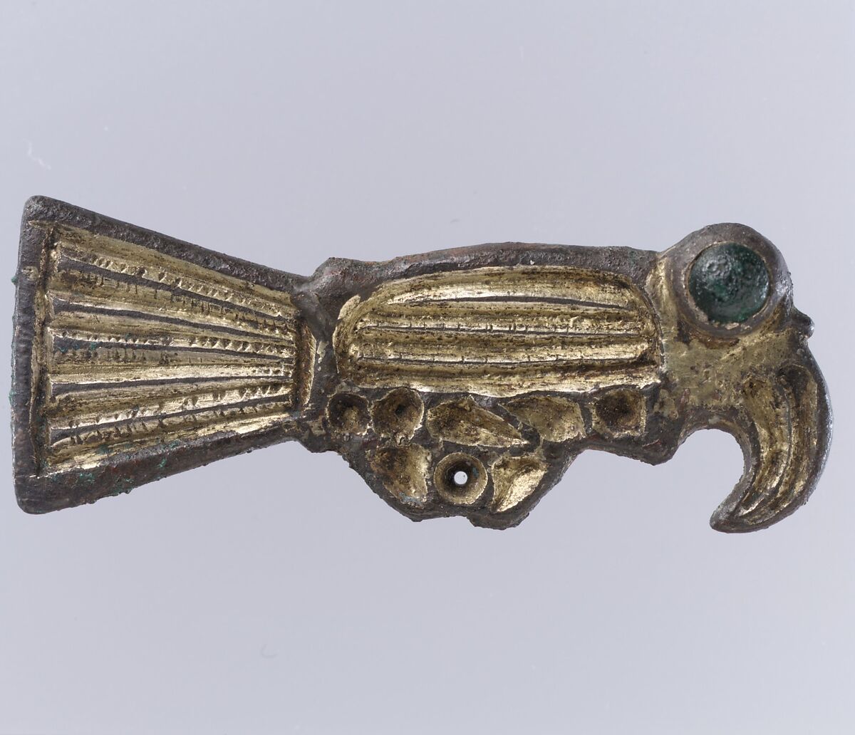 Bird-Shaped Brooch, Silver-gilt, green glass, Frankish 