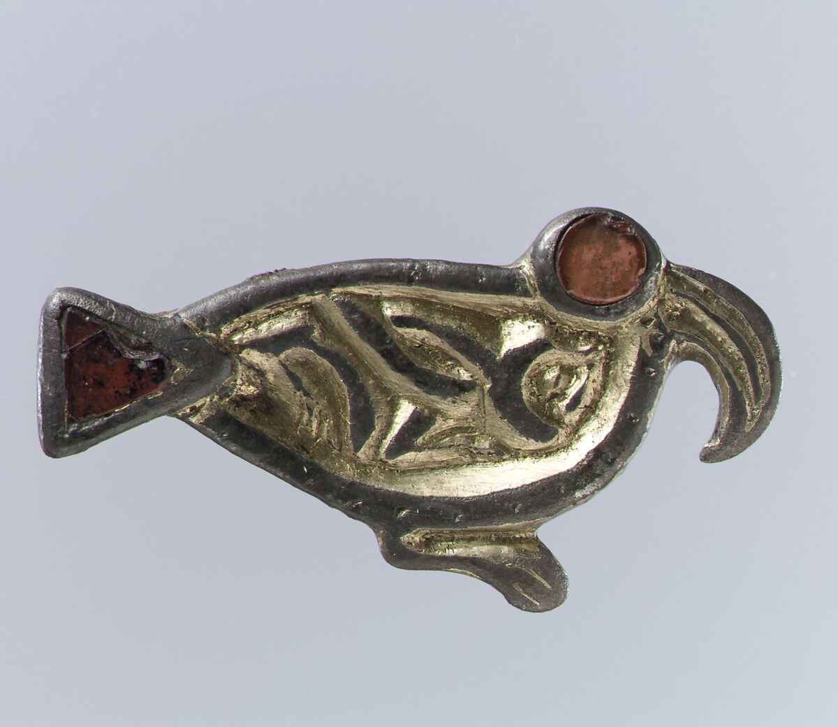 Bird-Shaped Brooch, Silver-gilt, garnets; no spring/pin extant, Anglo-Saxon 
