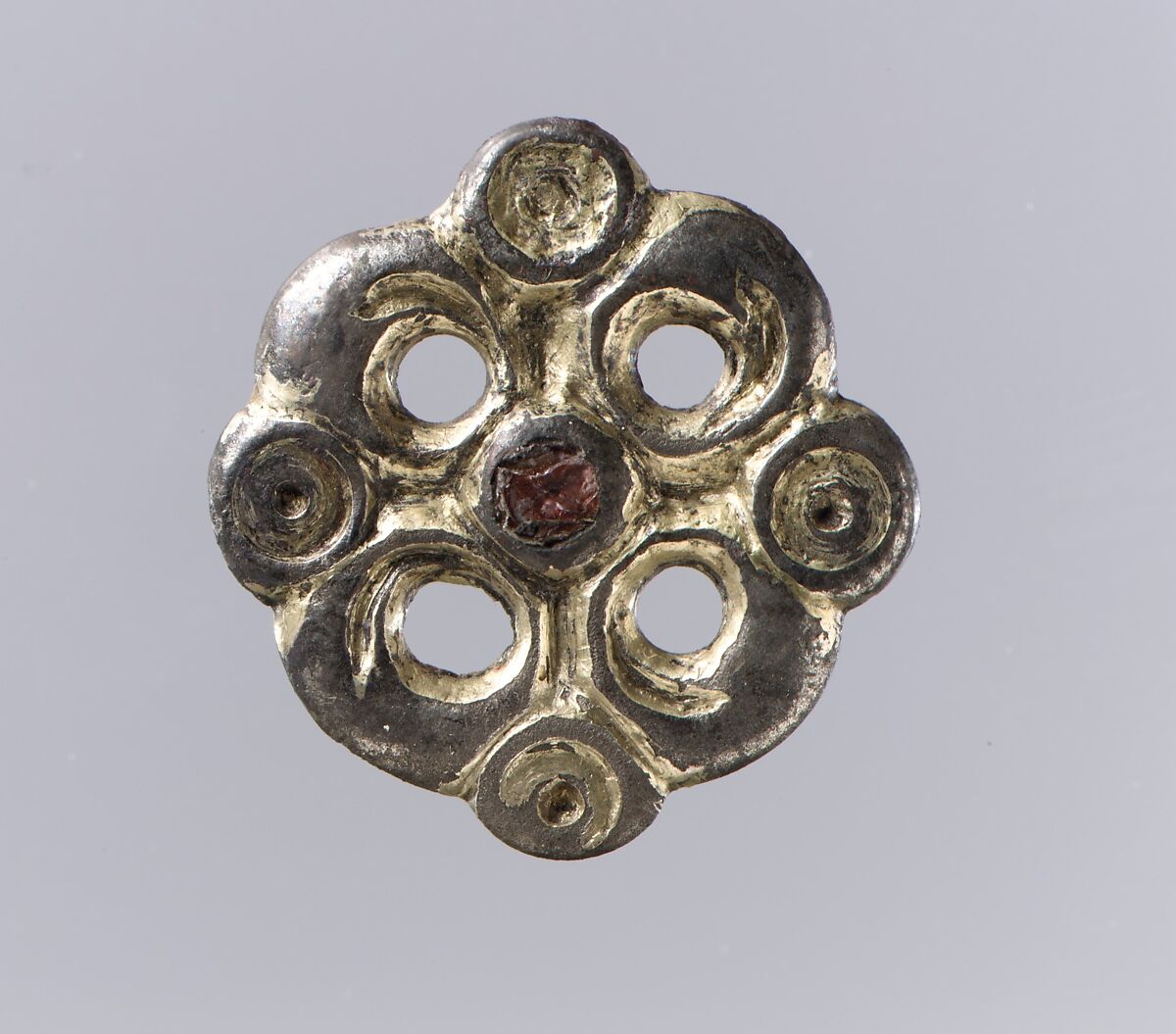 Openwork Rosette Brooch, Silver, silver-gilt, garnet, iron, Frankish 