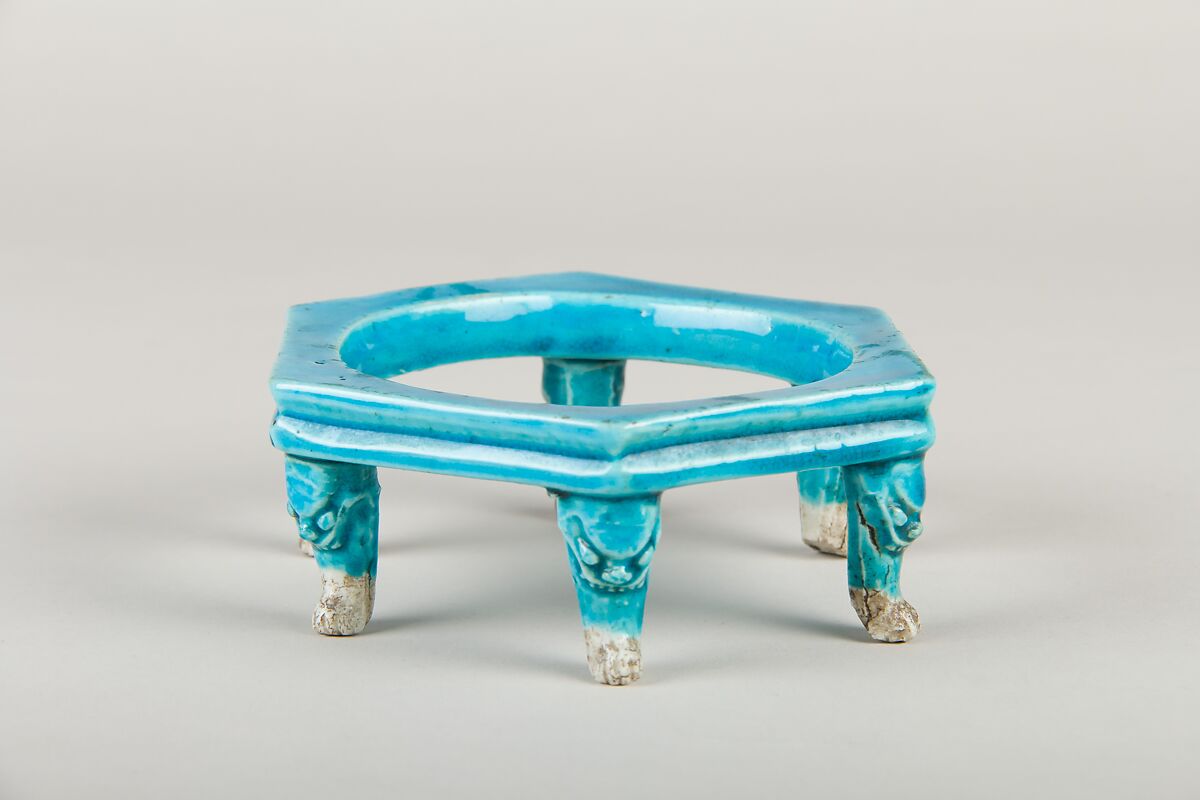 Hexagonal stand, Porcelain with turquoise glaze, China