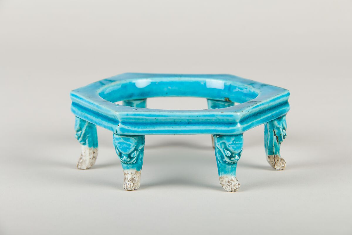 Hexagonal stand, Porcelain with turquoise glaze, China