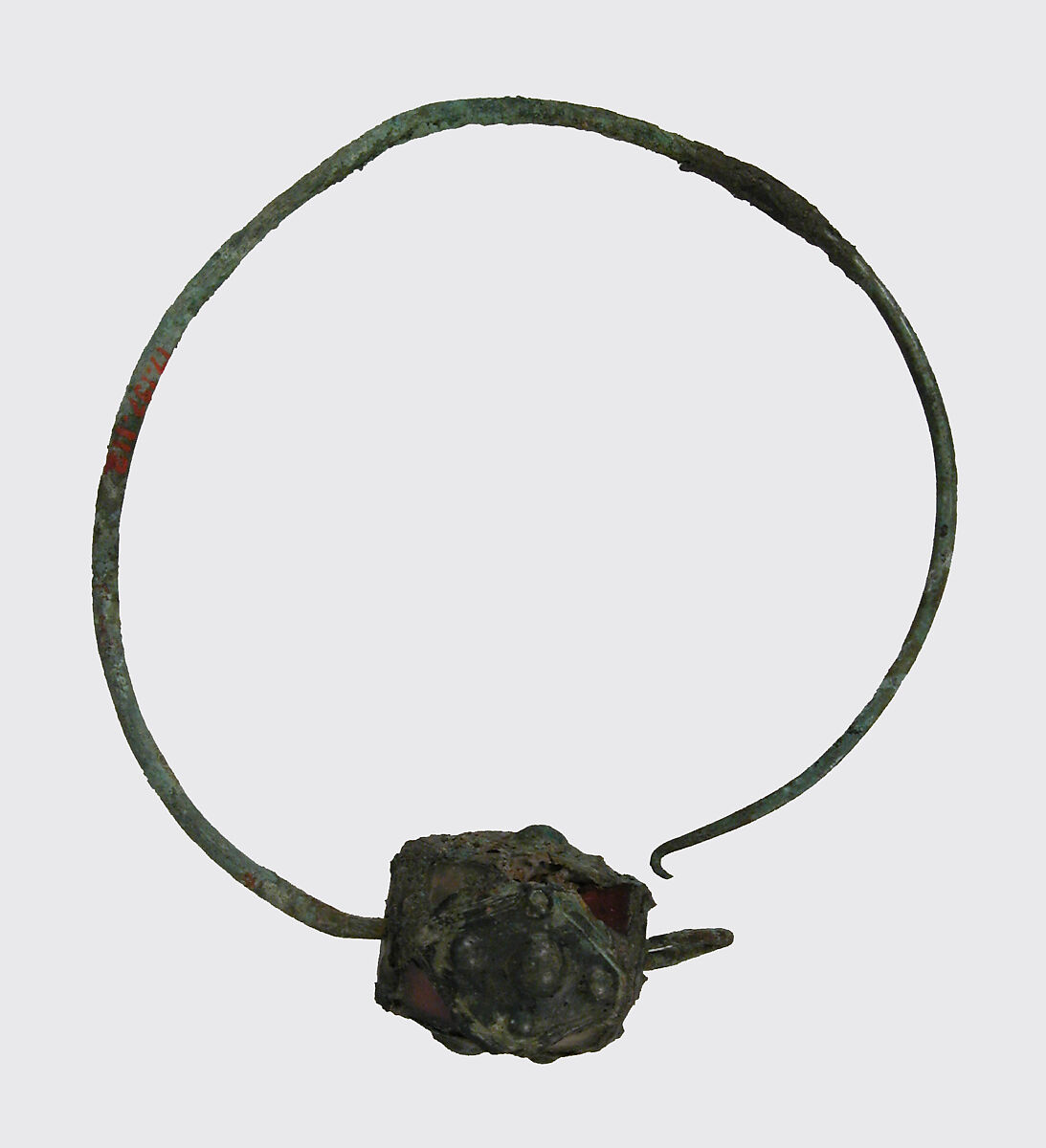 Earring, Copper alloy, glass paste, garnet (?), Frankish 