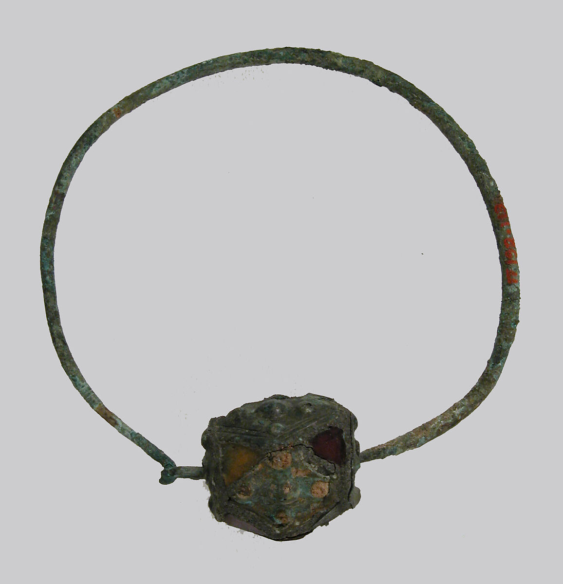 Earring, Copper alloy, glass paste, garnet (?), Frankish 