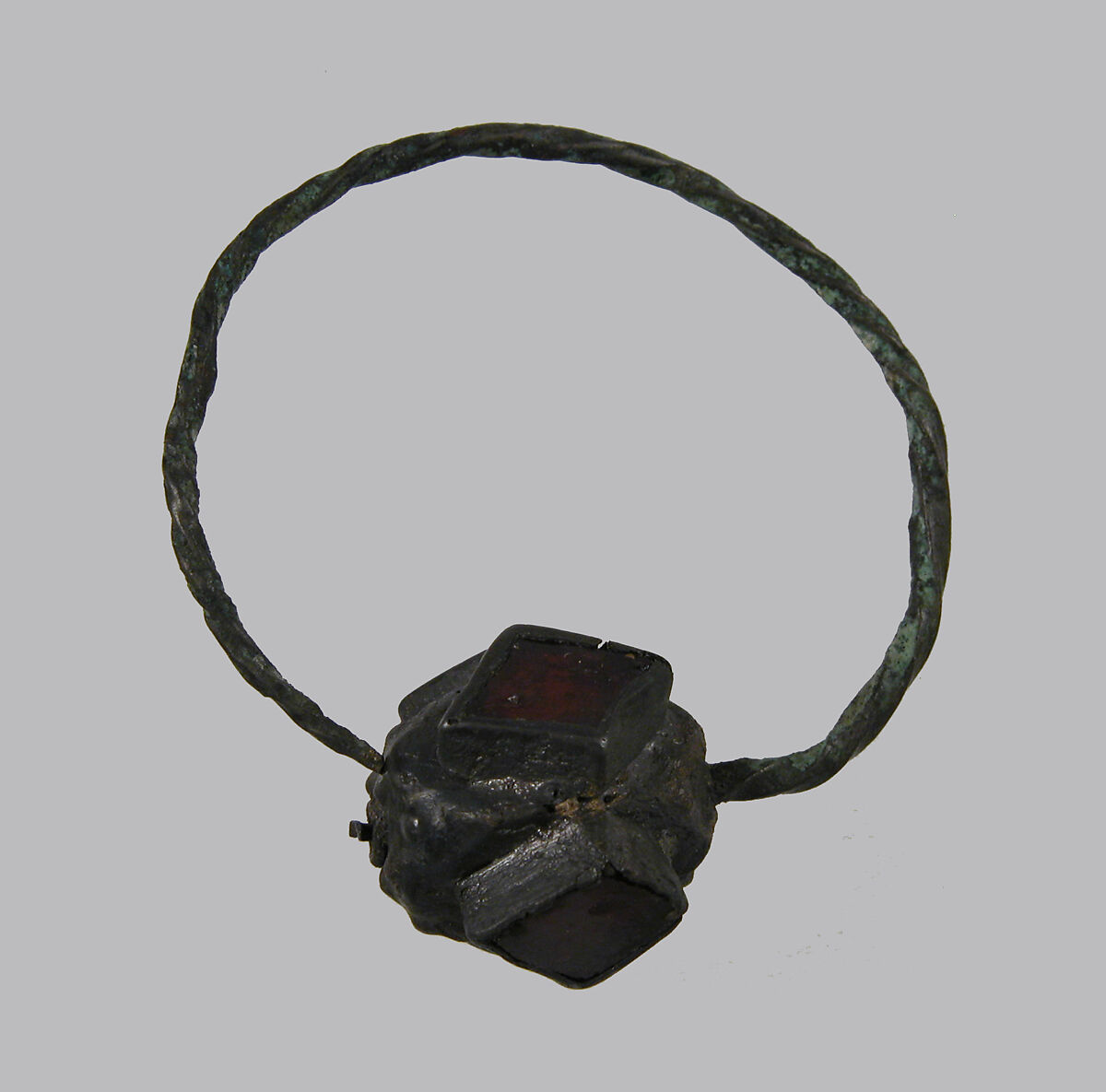 Earring, Silver, traces of gilding, glass paste or garnet (?), Frankish 