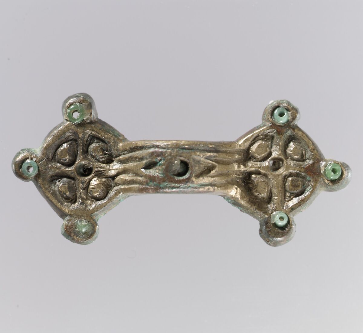 Equal-Arm Brooch, Copper alloy, glass beads, wax, Frankish 