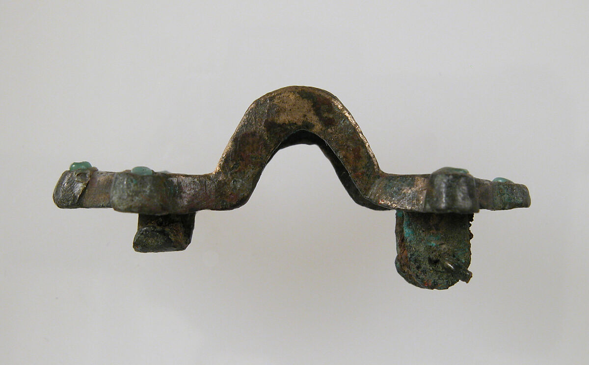 Equal-Arm Brooch, Copper alloy, glass beads, wax, Frankish