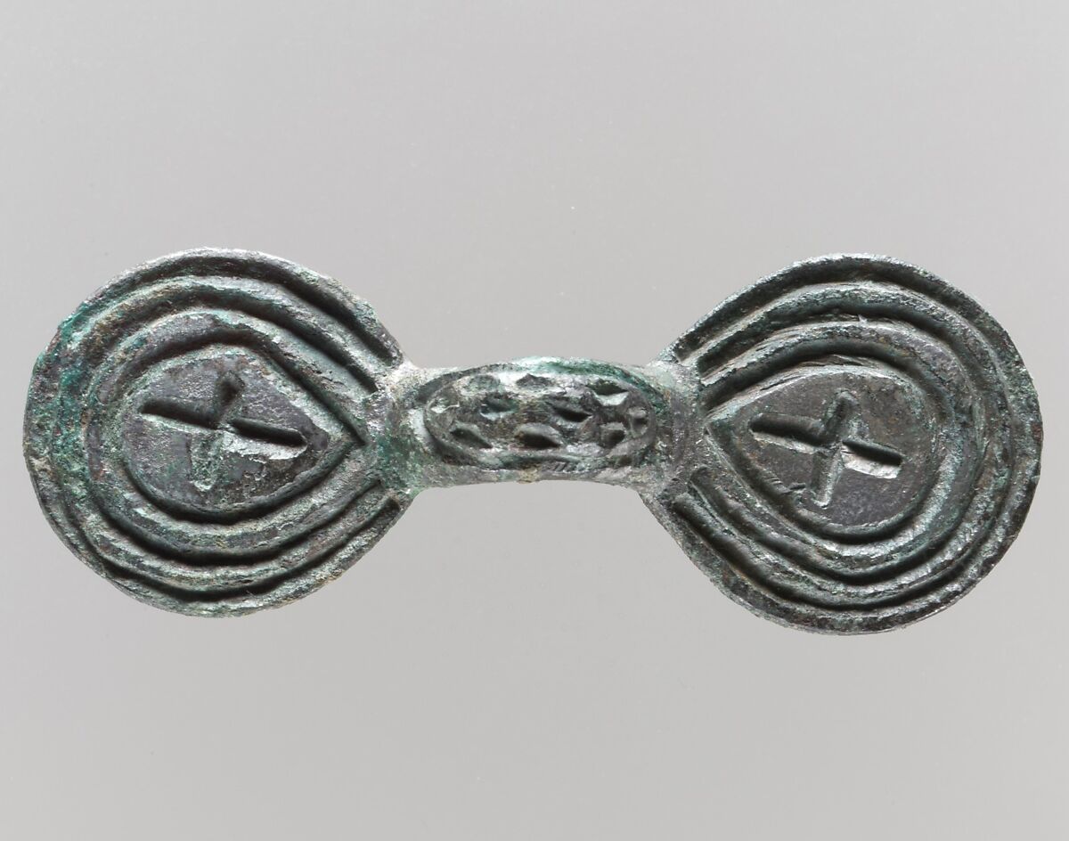 Equal-Arm Brooch with Cross Decoration, Copper alloy (cast), Frankish 