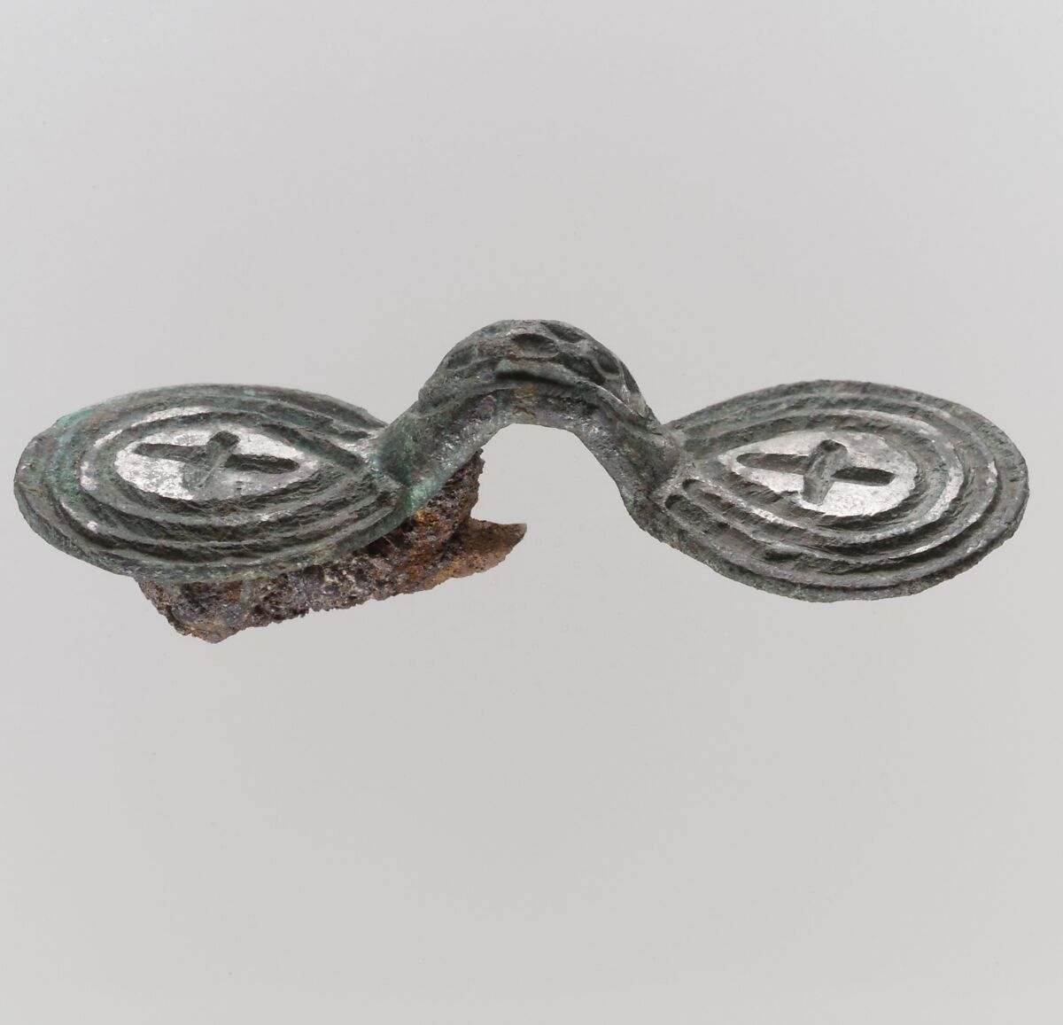 Equal-Arm Brooch with Cross Decoration, Copper alloy (cast), Frankish