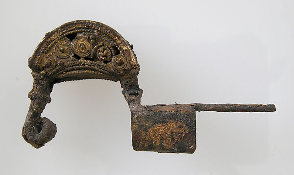 Bow Brooch, Iron, gilt, Etruscan 