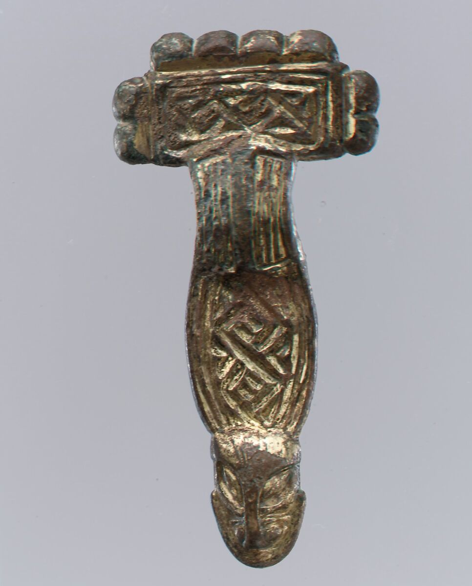 Square-Headed Bow Brooch, Copper alloy, gilt,  silvered on inner face, Langobardic 