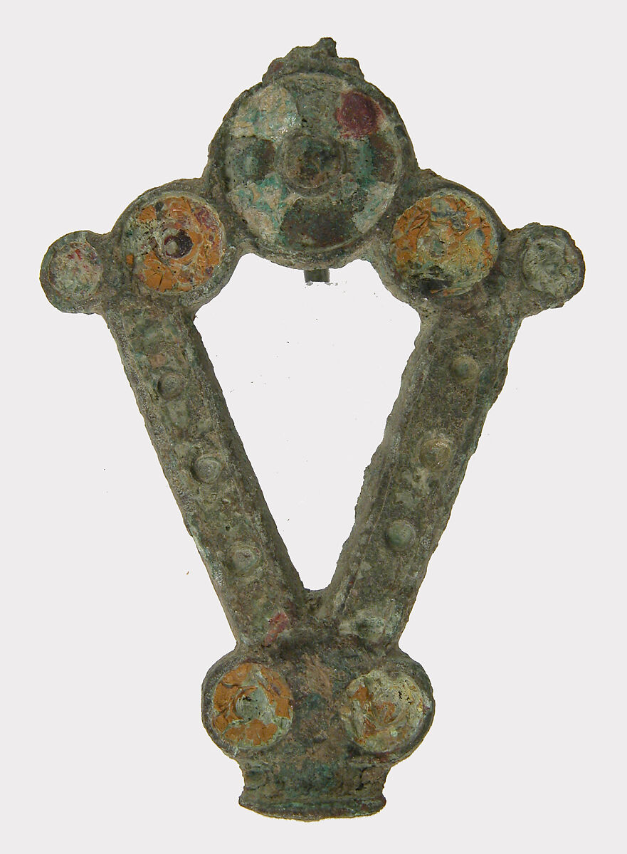 V-Shaped Brooch, Champlevé enamel, bronze-gilt, Roman