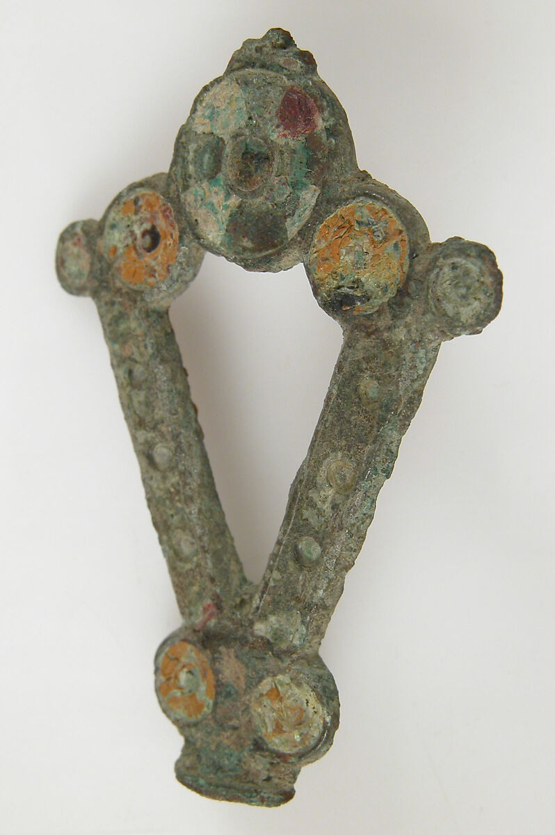 V-Shaped Brooch, Champlevé enamel, bronze-gilt, Roman