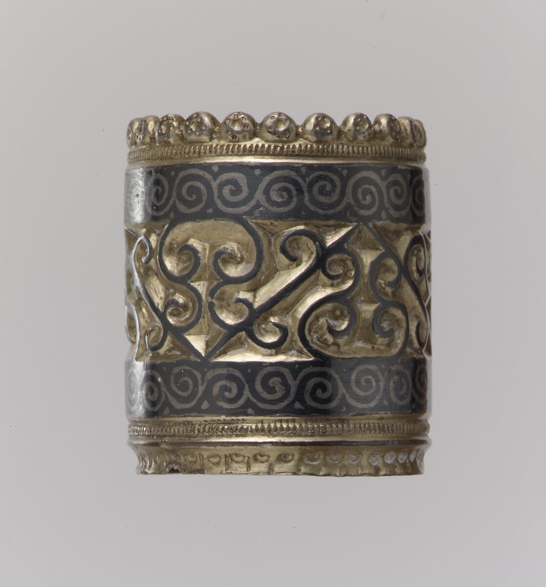 Mount for Spear Shaft, Silver-gilt, niello, Late Roman