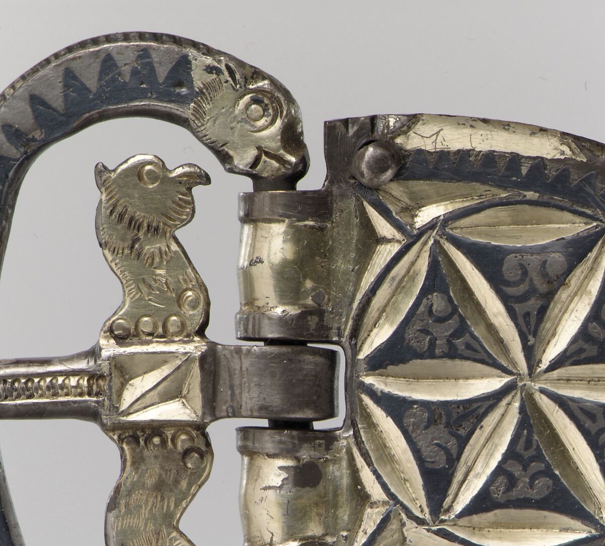 Belt Buckle, Silver-gilt, niello, Late Roman
