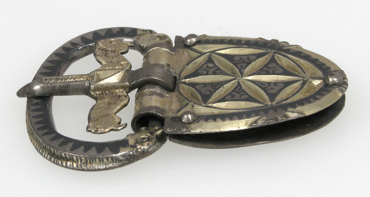Belt Buckle, Silver-gilt, niello, Late Roman