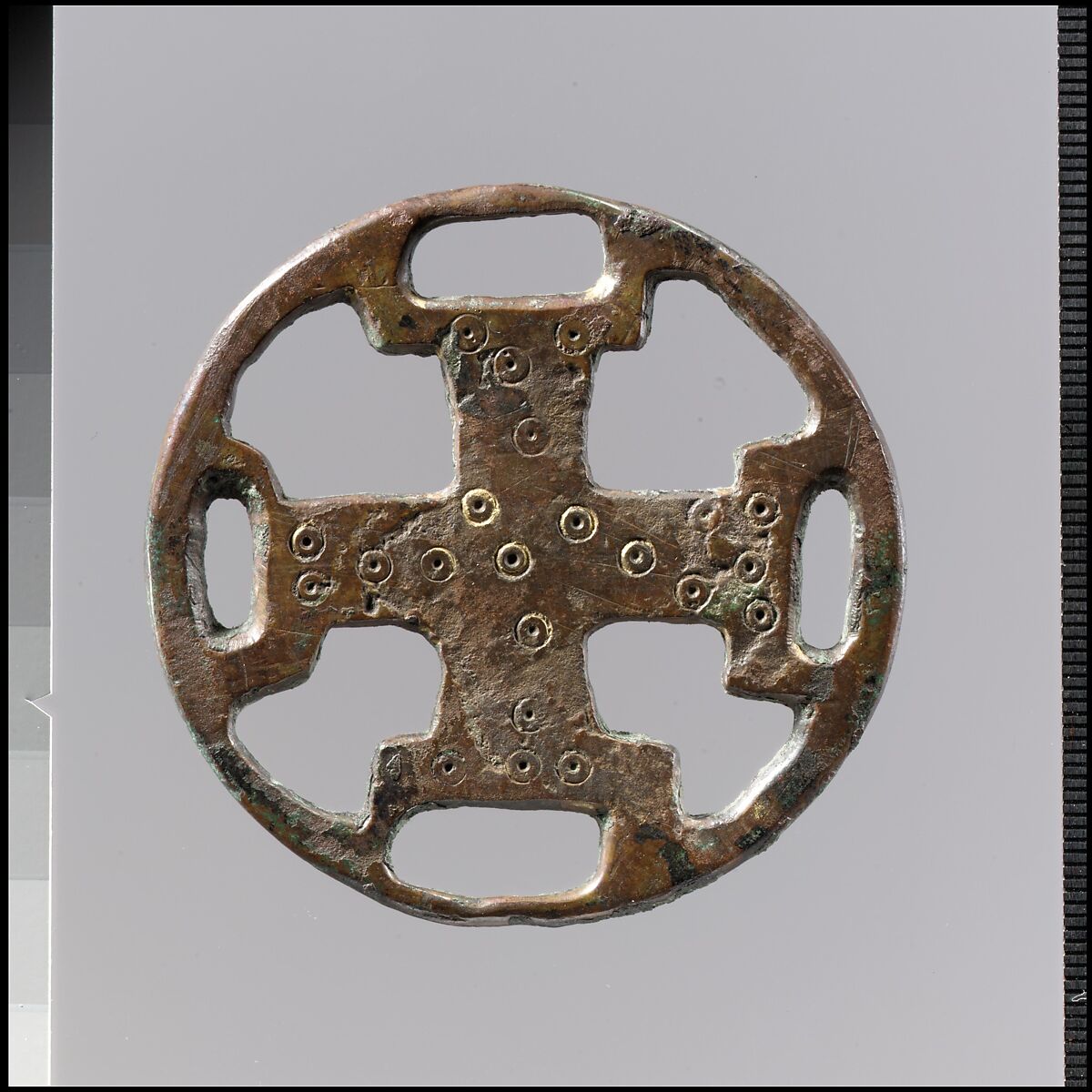 Openwork Belt Fitting, Bronze, with traces of gilding, Copper alloy; copper alloy with tinned surface, Frankish 