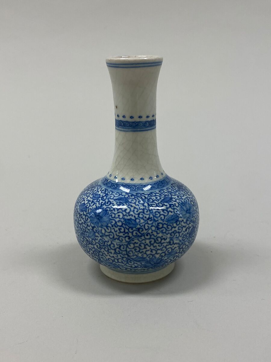 Vase with floral scrolls, Soft-paste porcelain painted in underglaze cobalt blue (Jingdezhen ware), China 