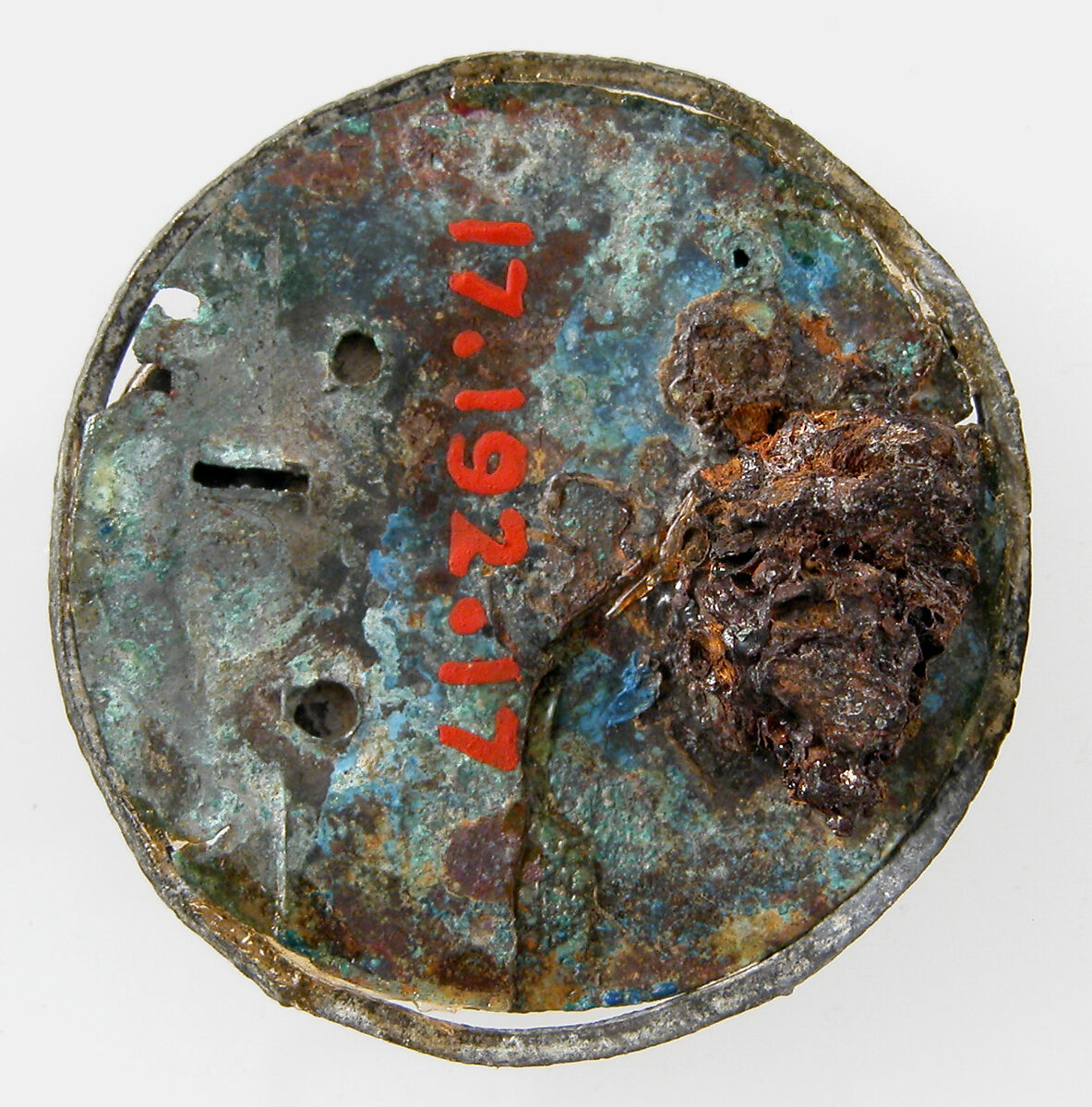 Disk Brooch, Copper alloy, silver wire, glass paste, remnant of iron pin, Frankish or Northern French