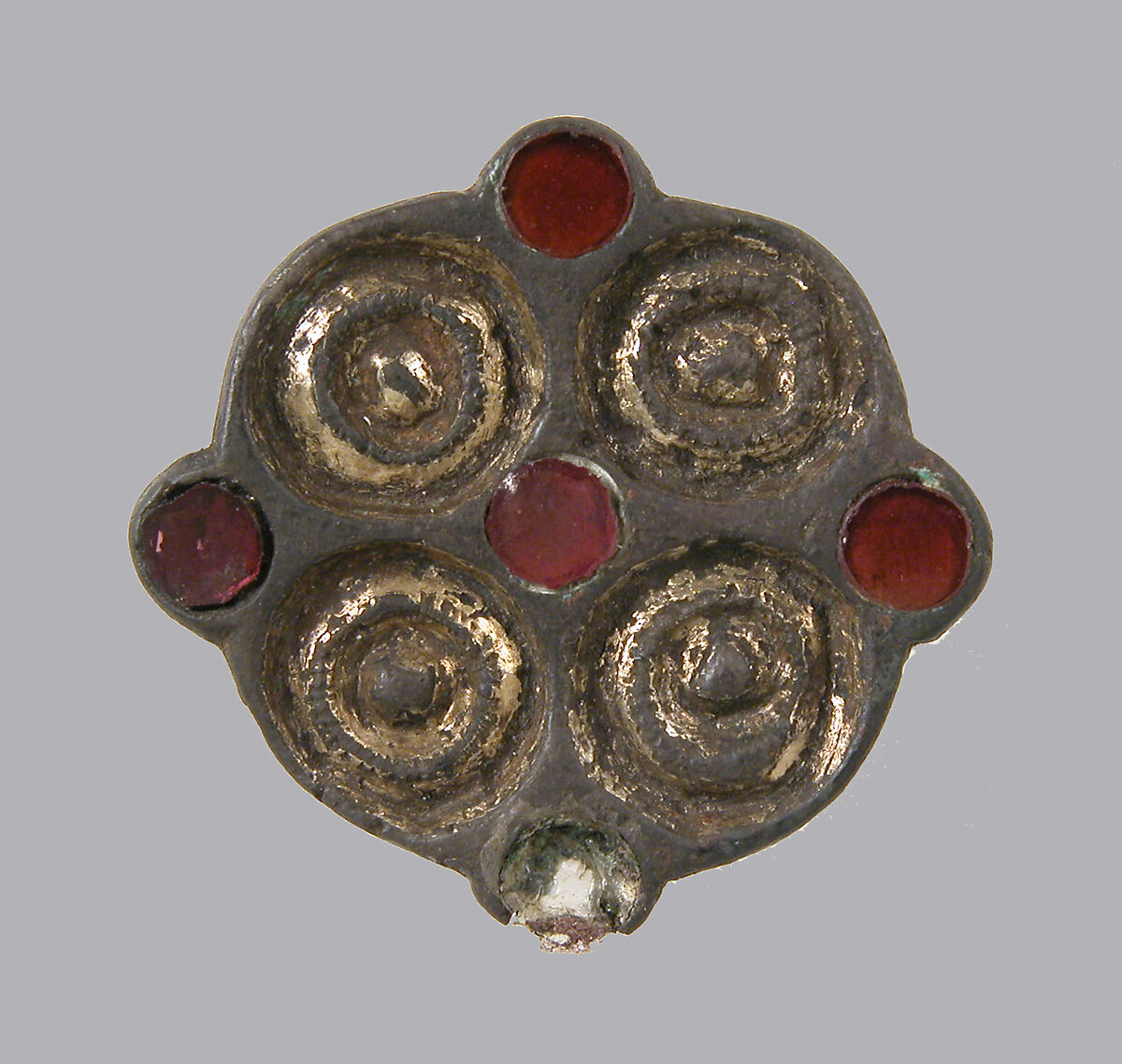 Whorl-Shaped Brooch, Silver-gilt, glass paste, Frankish 