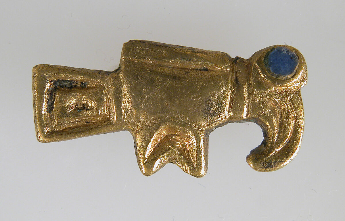 Bird-Shaped Brooch, Copper with gilt surface; blue glass, Frankish 