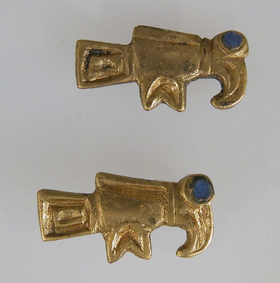 Bird-Shaped Brooch, Copper with gilt surface; blue glass, Frankish