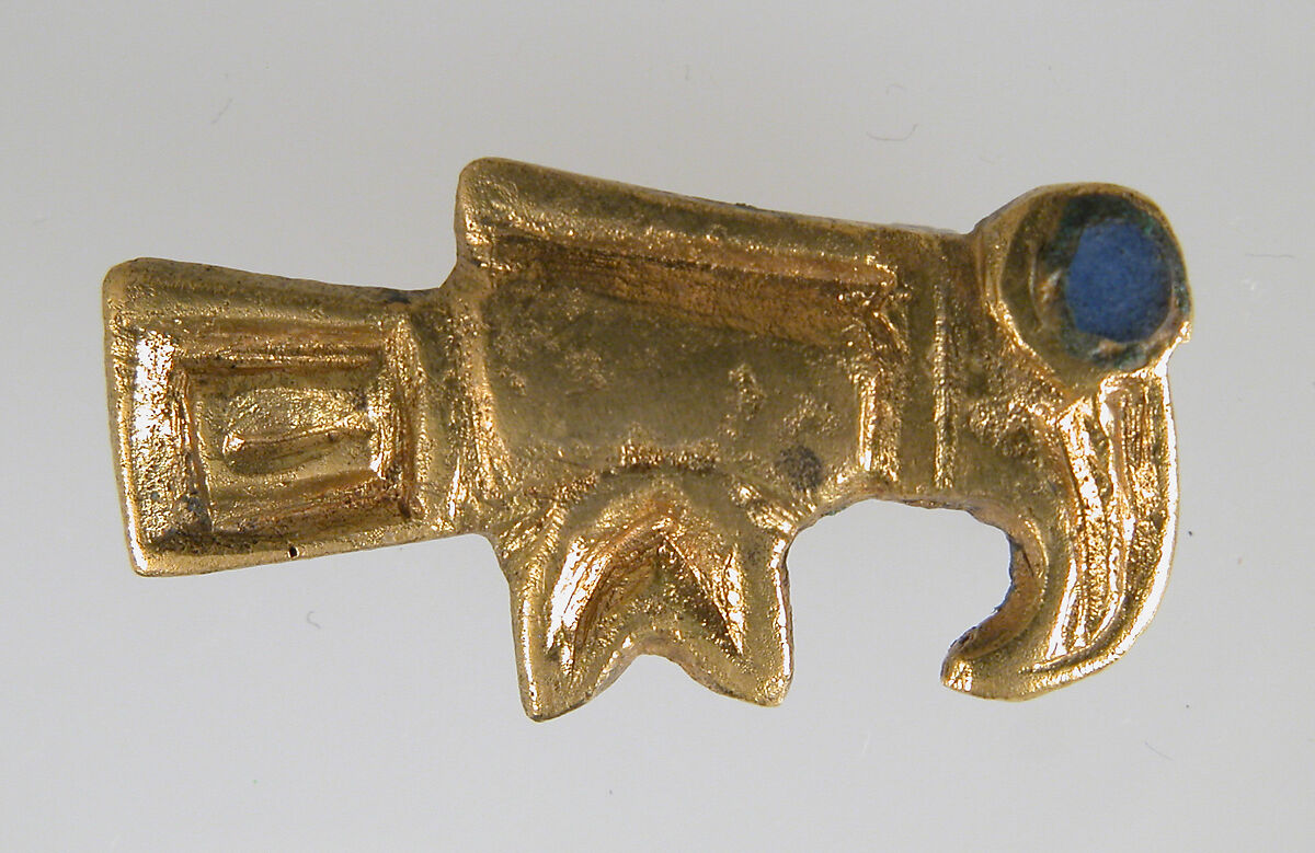Bird-Shaped Brooch, Copper with gilt surface; blue glass, Frankish 