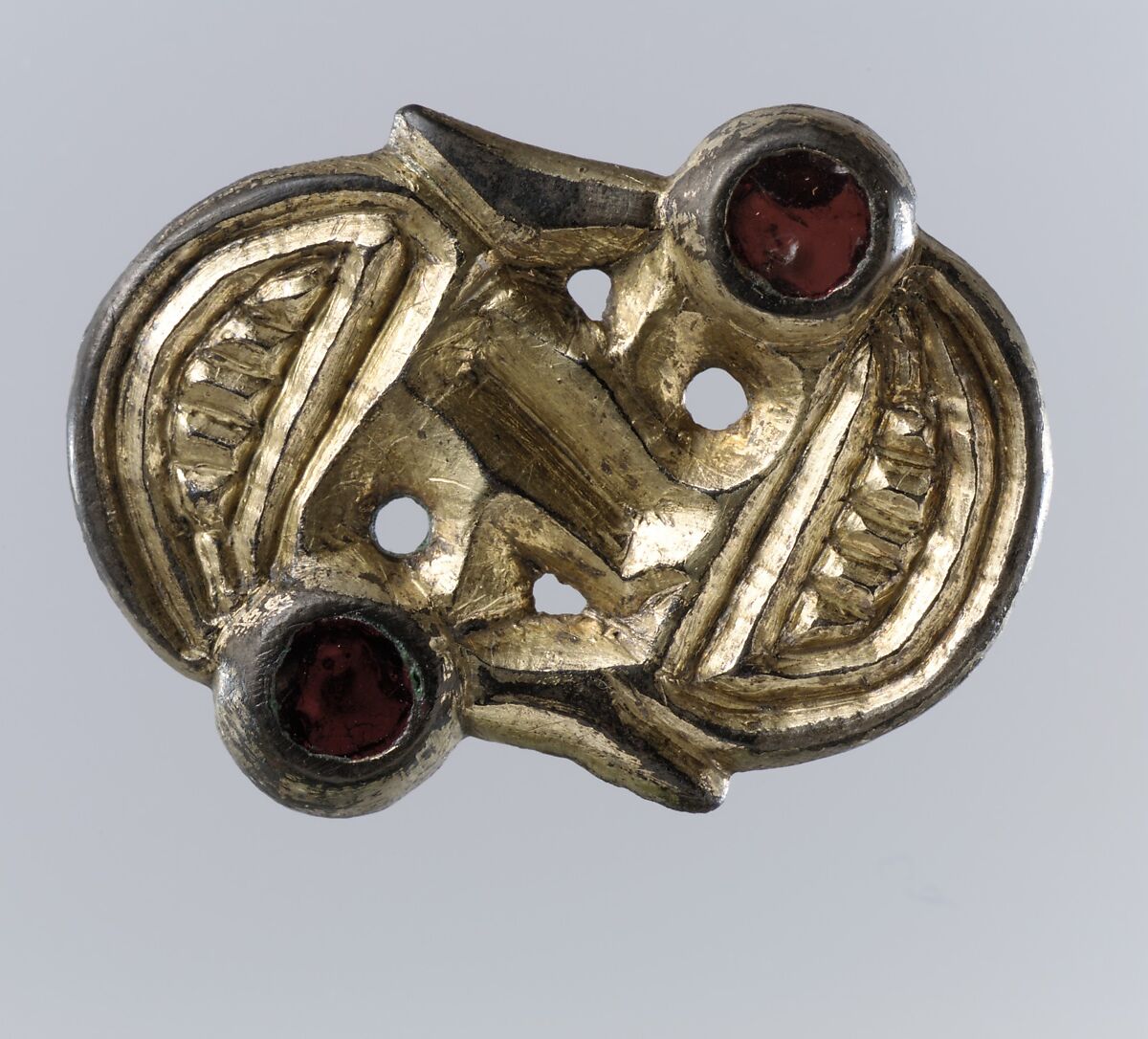 S-Shaped Brooch, Silver-gilt, garnets, Frankish 