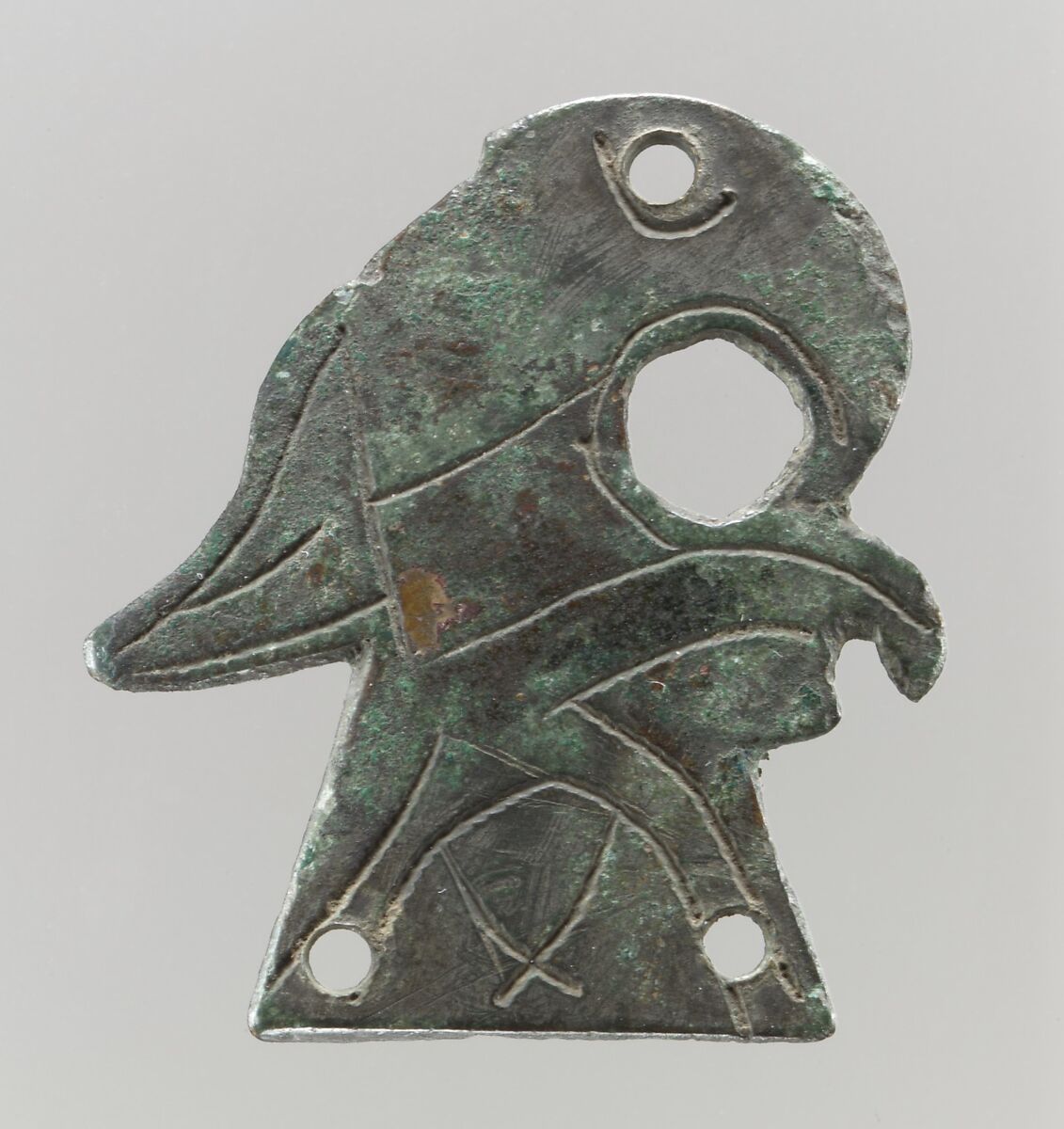 Shield Mount in the Shape of Bird, Copper alloy, "tinned" surface, Frankish 