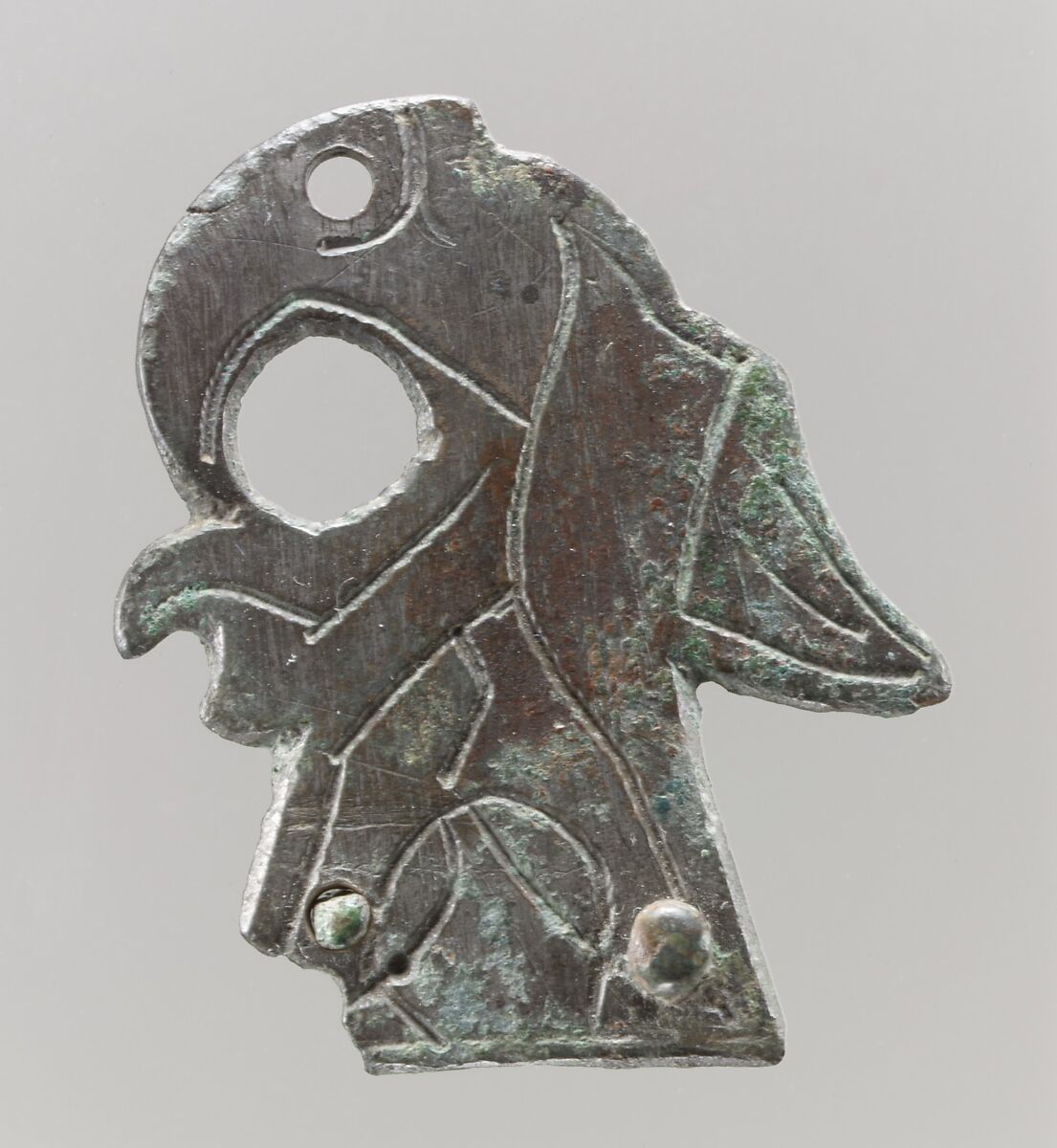 Shield Mount in the Shape of Bird, Copper alloy, "tinned" surface, Frankish 