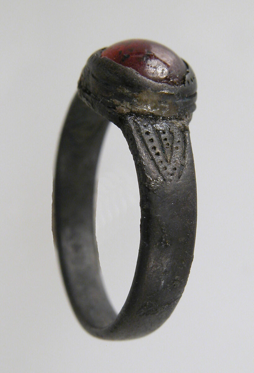 Finger Ring, Silver, garnet or glass paste cabochon, Frankish 