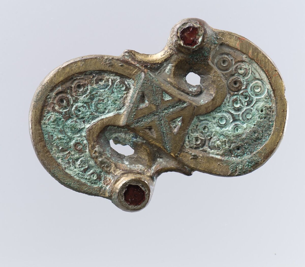 S-Shaped Brooch, Copper alloy, garnet, Frankish 