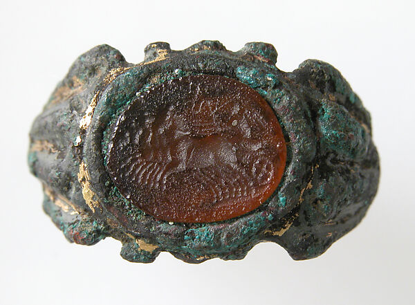 Finger Ring, Copper alloy, partial gilt, mock intaglio, European