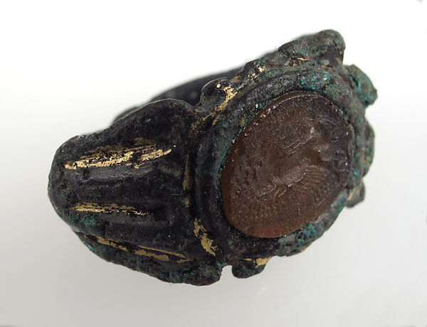 Finger Ring, Copper alloy, partial gilt, mock intaglio, European 